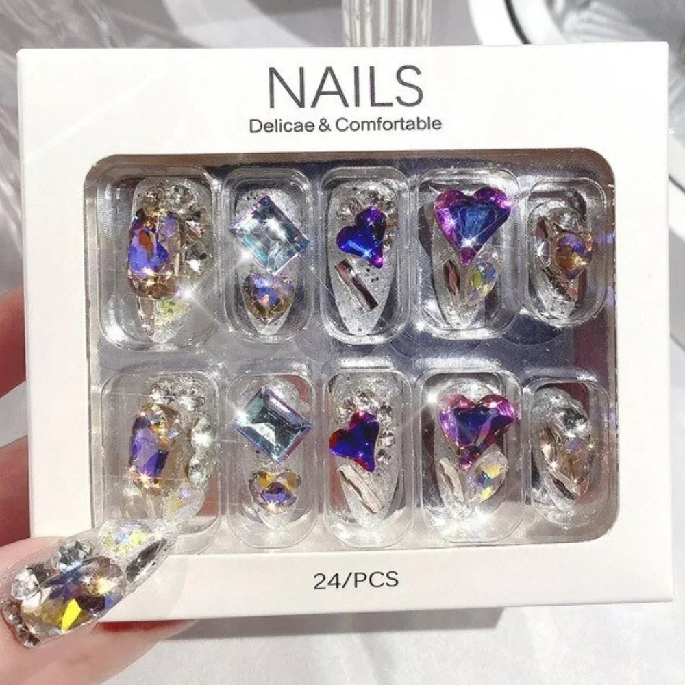 NEW Sparkling Bling Crystal Hearts & Gems Glitter Press On False Nails +… - Picture 6 of 7